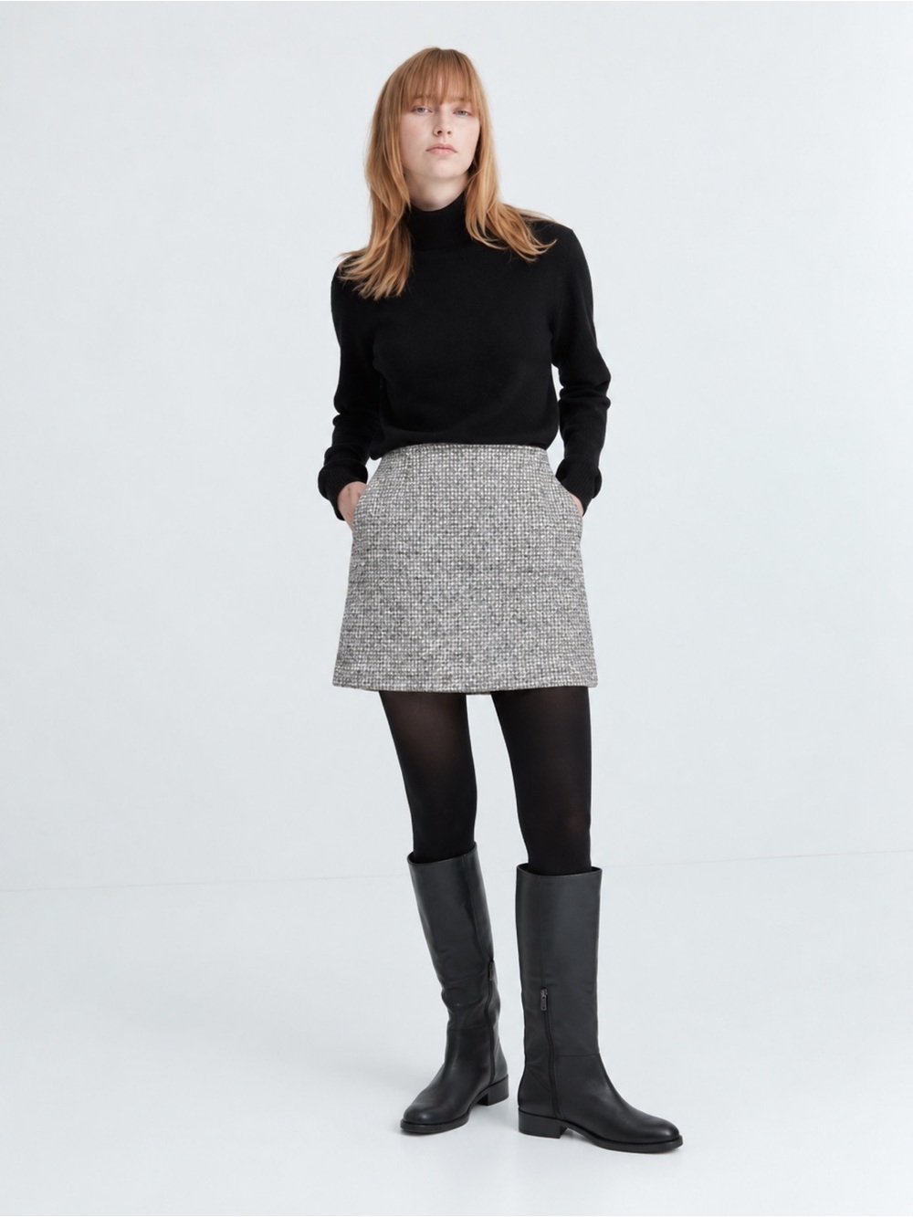 Uniqlo Classic Tweed Mini Skirt With Dart Pockets